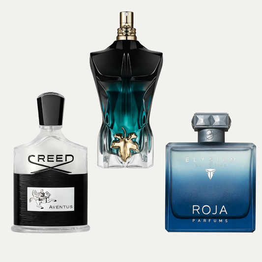 Wakacje w kieszeni – zestaw odlewek perfum męskich | Creed Aventus, JPG Le Beau, Roja Elysium